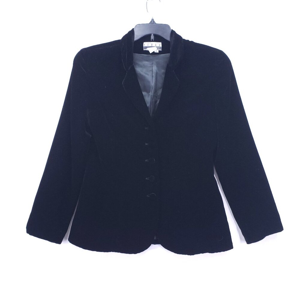 Vintage Kenar Ann Tijan Blazer Jacket Womens Petites Size 10 Black Velvet Formal